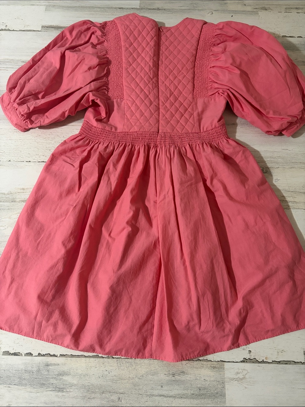 HUNTER BELL Dixon Quilted Puff Sleeve Dress in Coral - Picture 9 of 12